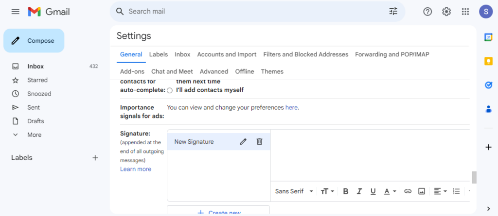 email signature adding guide